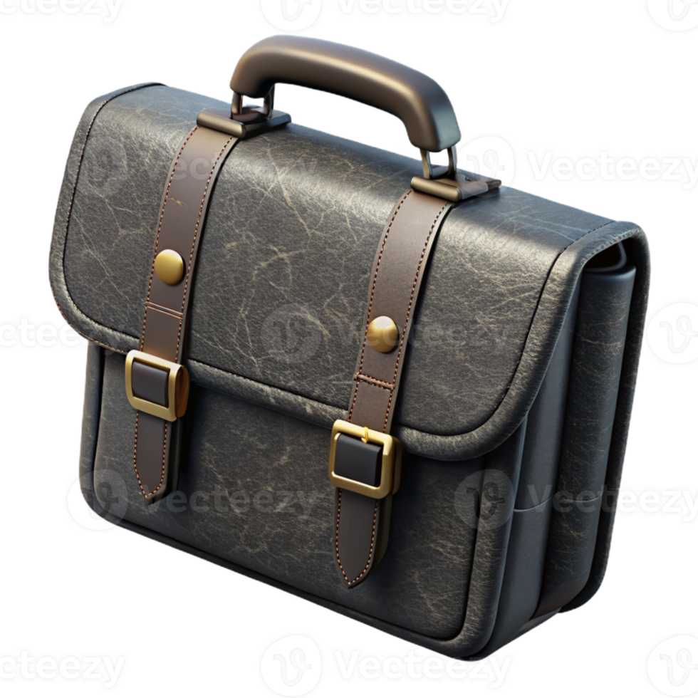 impressive classic Black Leather Briefcase Top View Isolated professional png