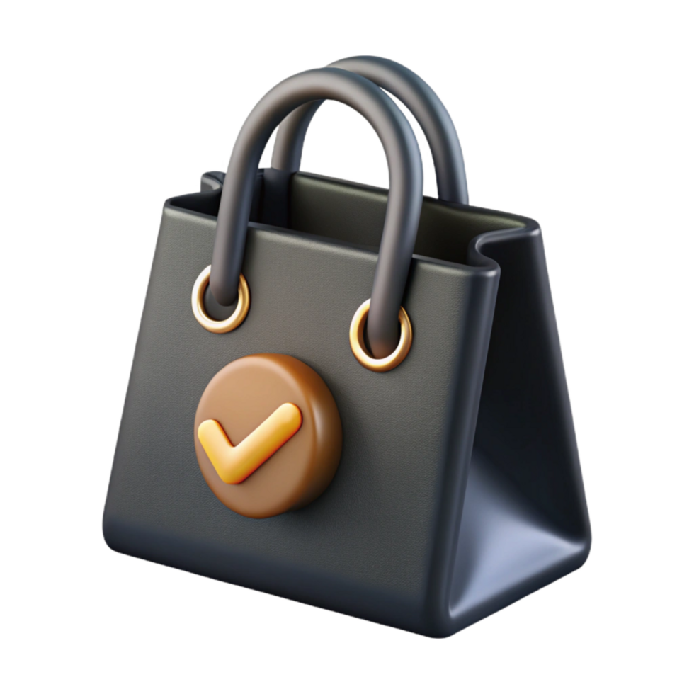 impressive abstract Black Shopping Bag with Online Purchase Confirmation Isolated 4K png