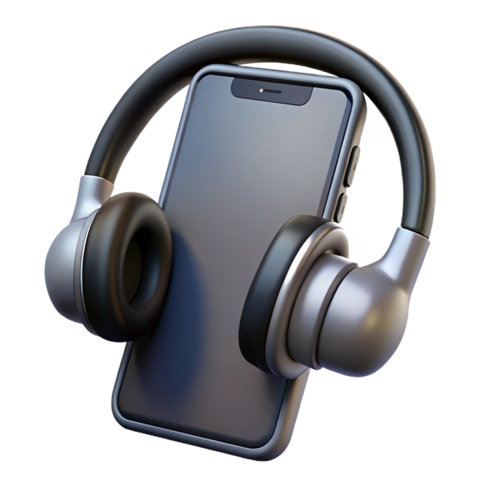 stunning rustic Black Smartphone with Headphones Isolated Element exclusive png