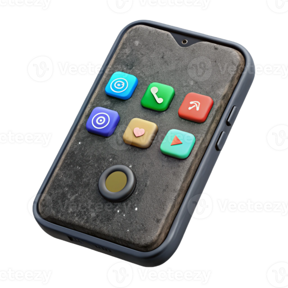 serene vintage Black Smartphone with Social Media App Interface Isolated authentic png