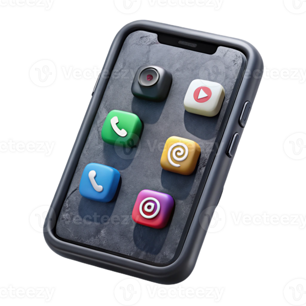 stunning rustic Black Smartphone with Social Media App Interface Isolated high quality png