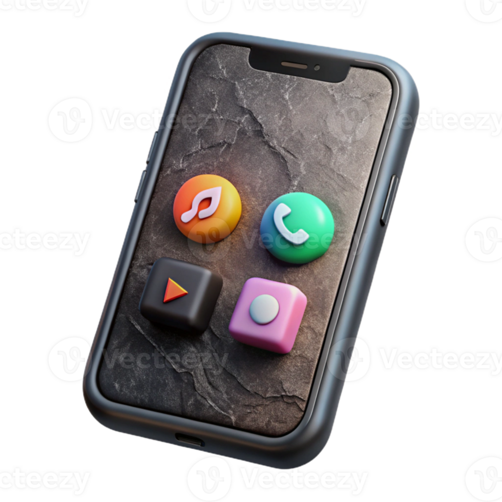 extraordinary creative Black Smartphone with Social Media App Interface Isolated high resolution png