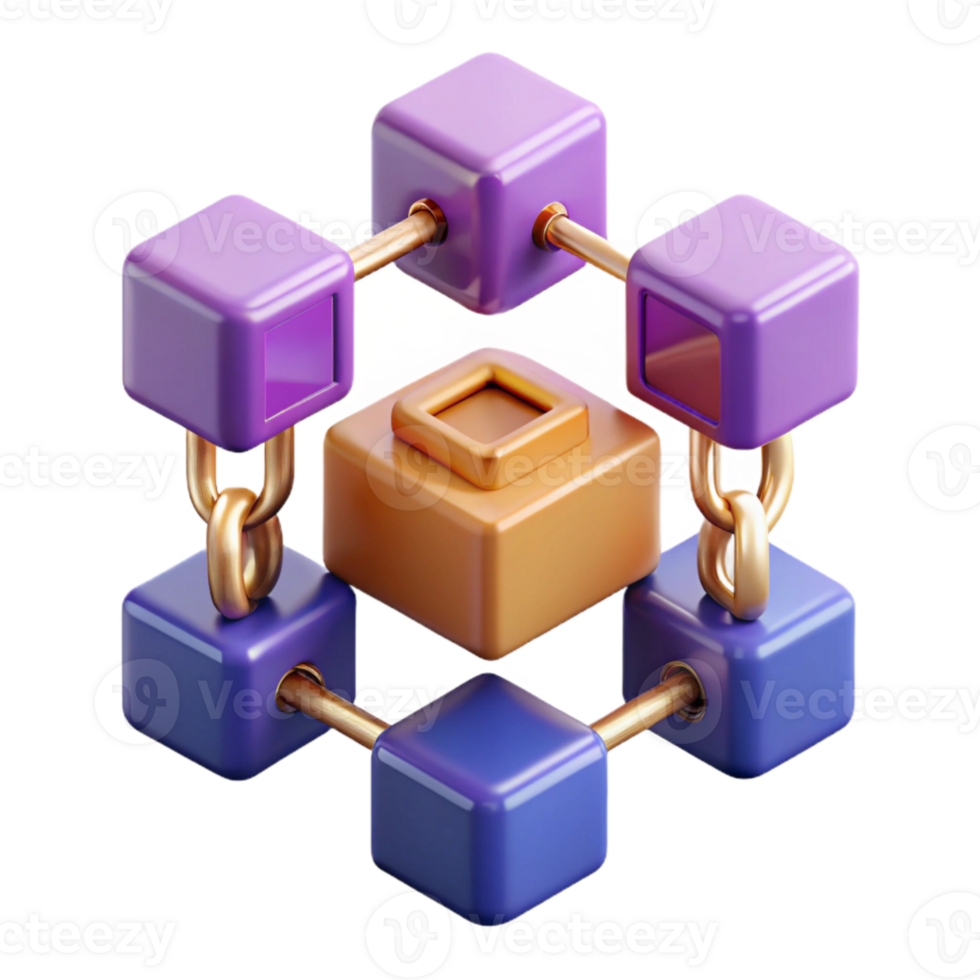 elegant minimalist Blockchain Technology Diagram with Blocks and Chains Cutout professional png