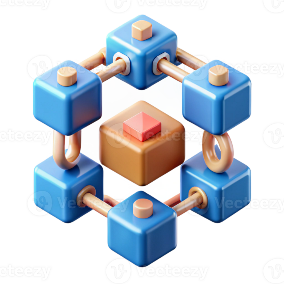 magnífico clássico blockchain tecnologia diagrama com blocos e correntes Cortar fora detalhado png
