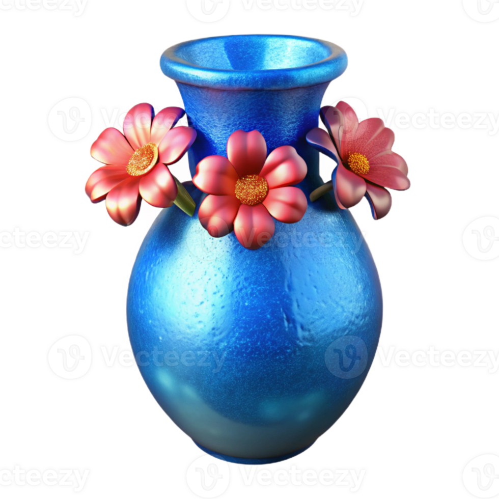 beautiful contemporary Blue Glass Vase with Flowers Isolated Element professional png