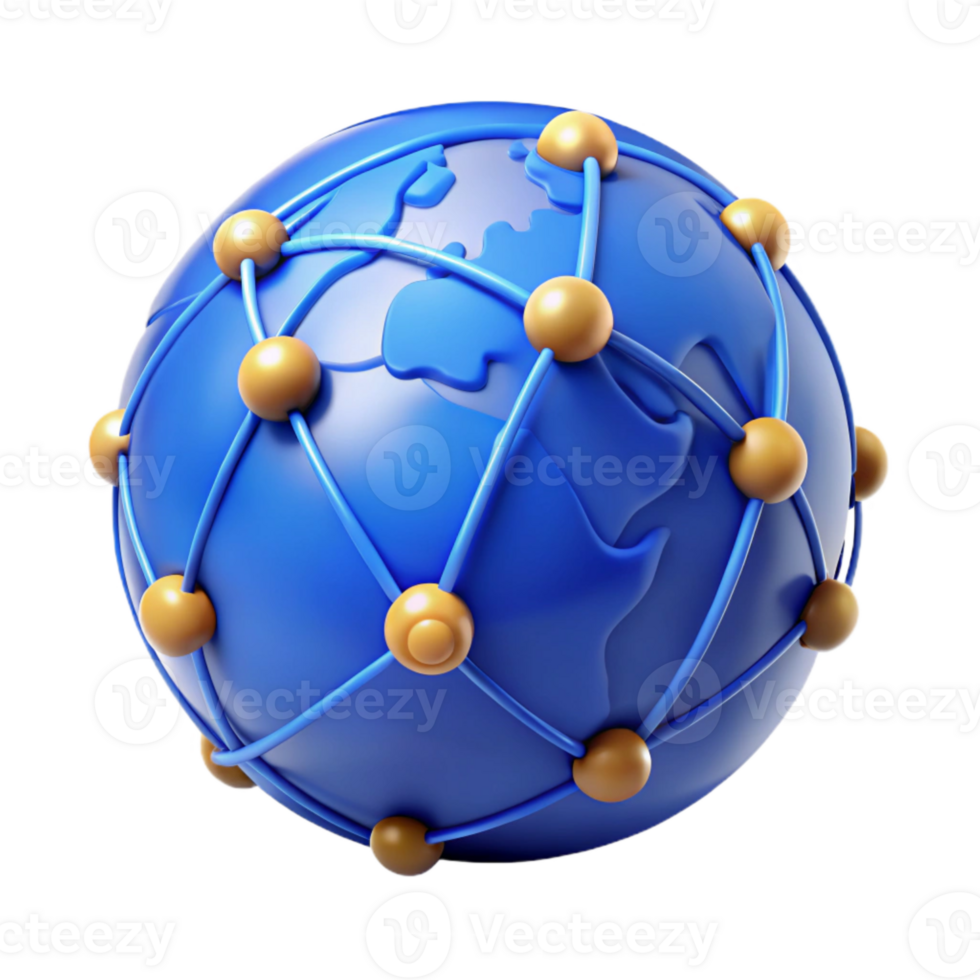 serene traditional Blue Globe with Network Connections Isolated genuine png