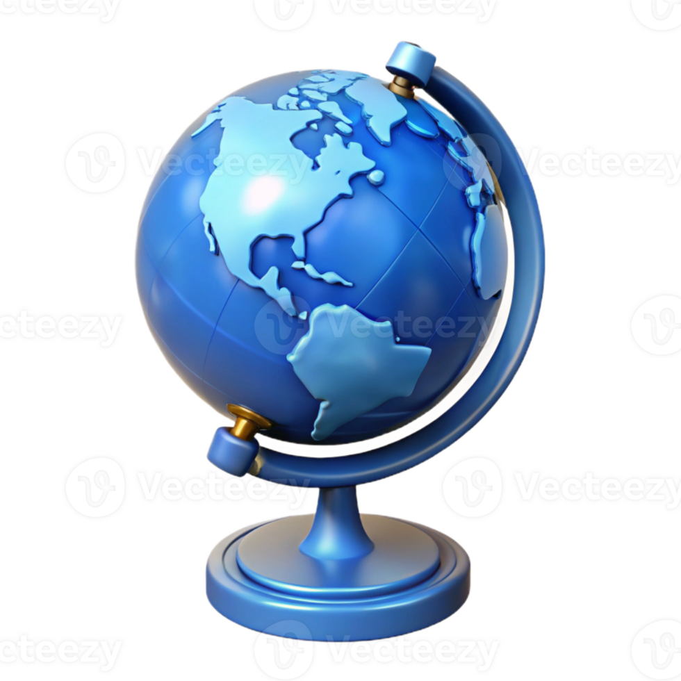 vibrant minimalist Blue Globe with Stand Isolated on Transparent Background exclusive png