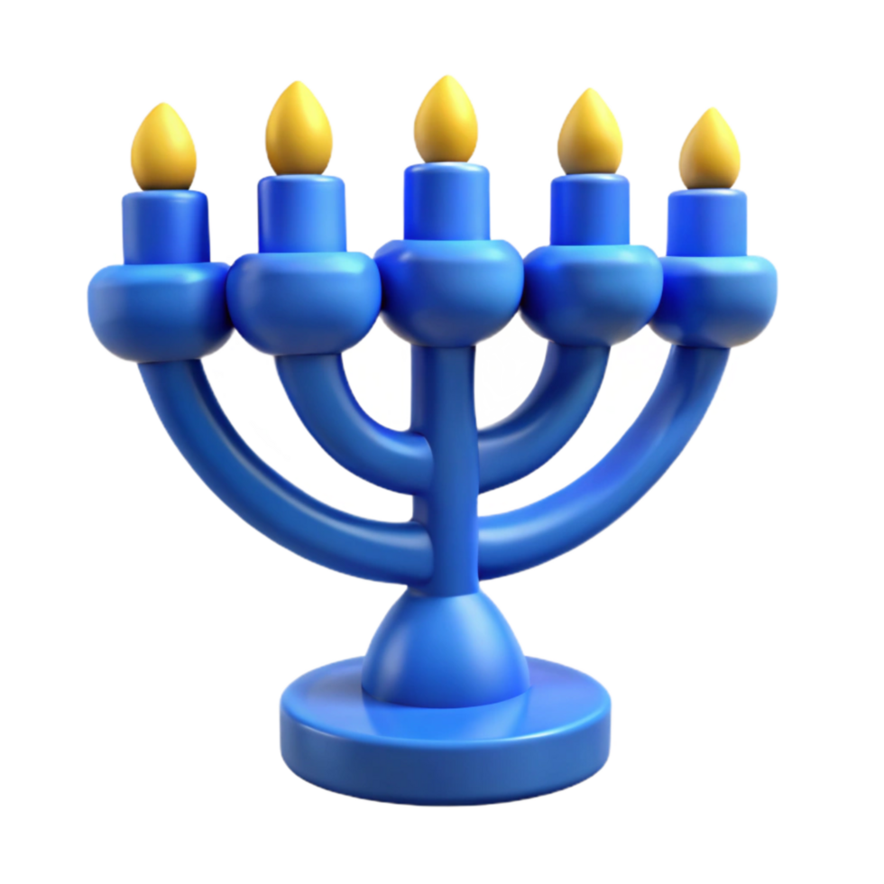 magnificent vintage Blue Hanukkah Menorah with Lit Candles Isolated professional png