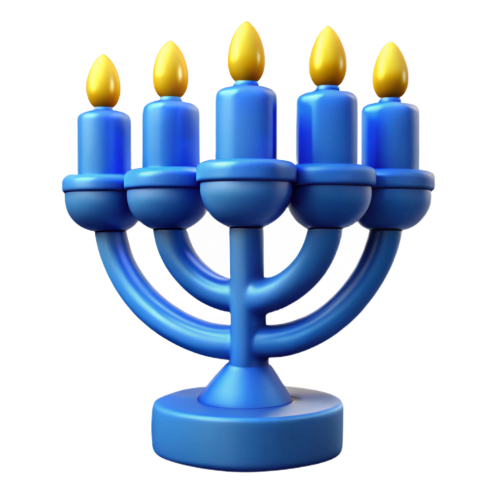 serene vintage Blue Hanukkah Menorah with Lit Candles Isolated premium png