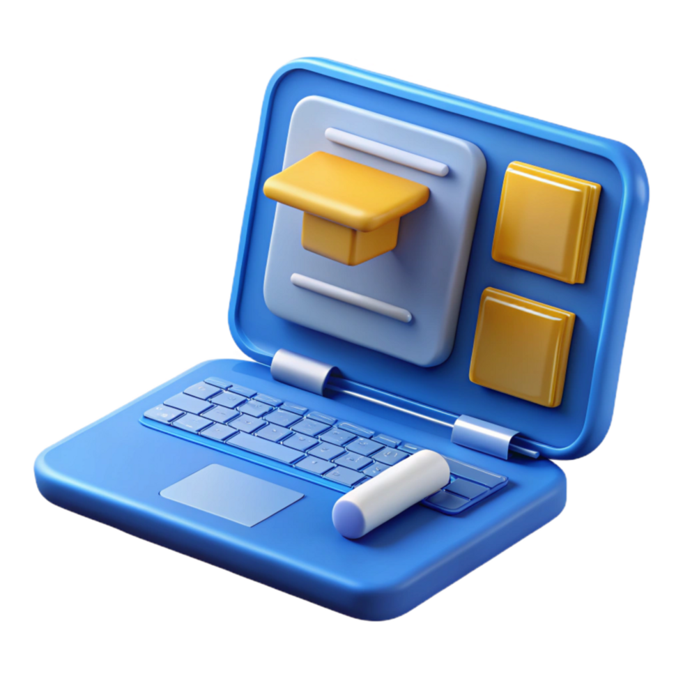 serene artistic Blue Laptop with Online Course Interface Isolated original png