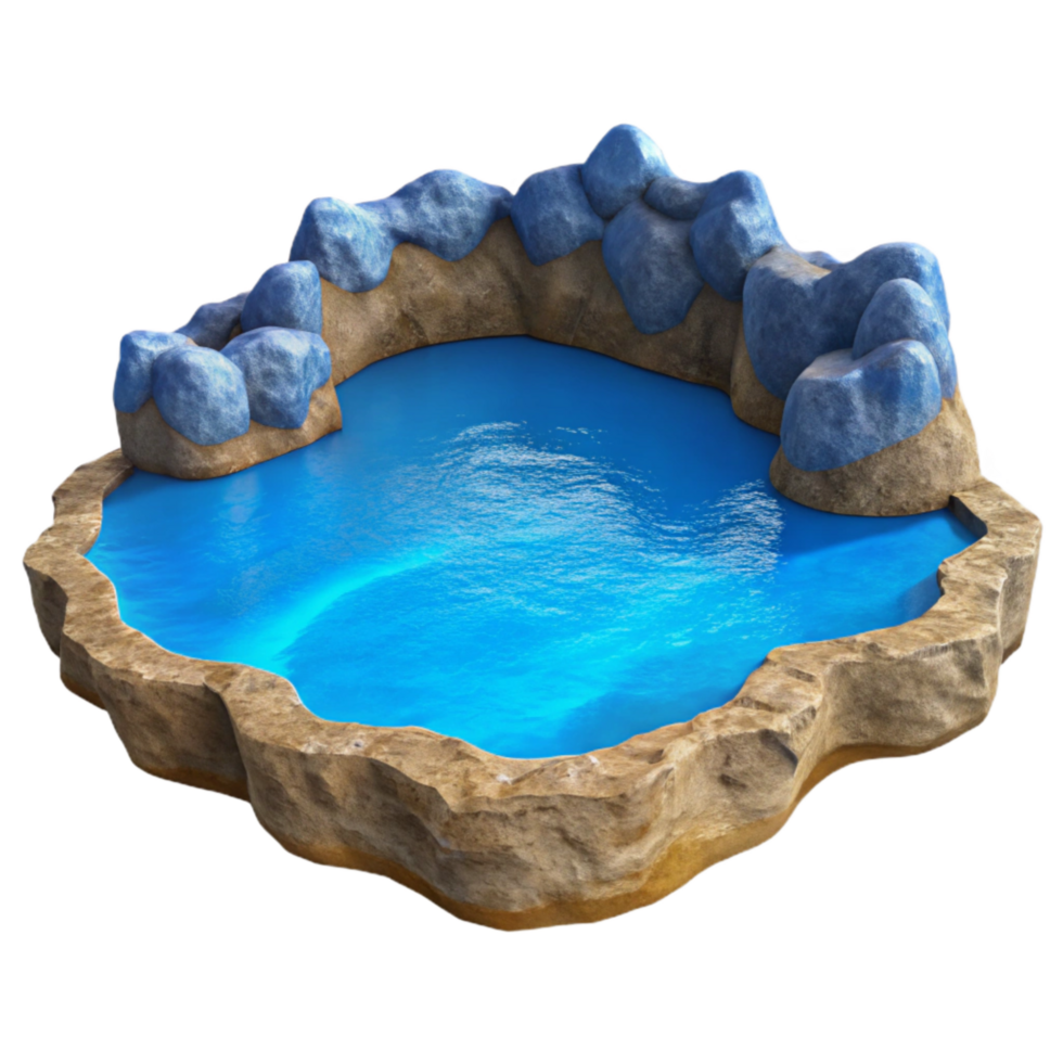 magnificent artistic Blue Lake Shoreline Rocky Edge Isolated Element authentic png