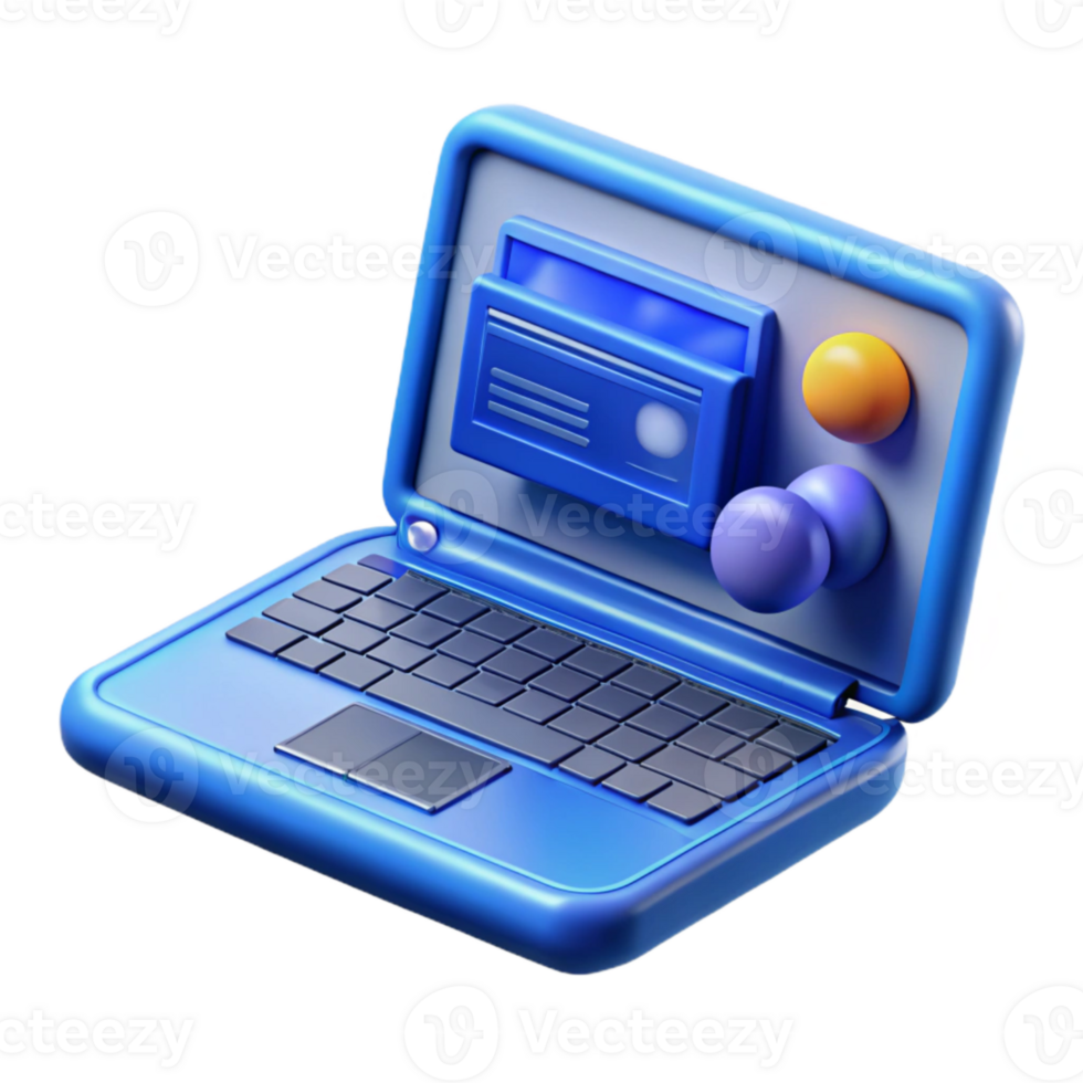 extraordinary minimalist Blue Laptop with Online Course Interface Isolated 4K png
