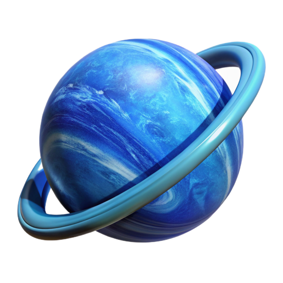beautiful minimalist Blue Planet with Rings Isolated high resolution png
