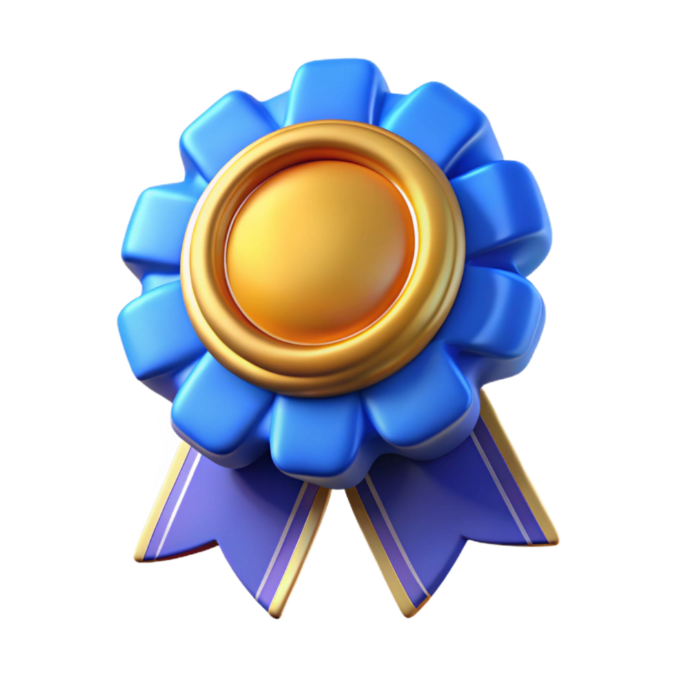 serene minimalist Blue Ribbon Award with Gold Trim Transparent Background 4K png