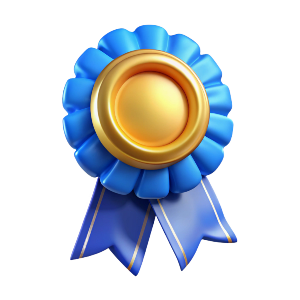elegant vintage Blue Ribbon Award with Gold Trim Transparent Background 4K png
