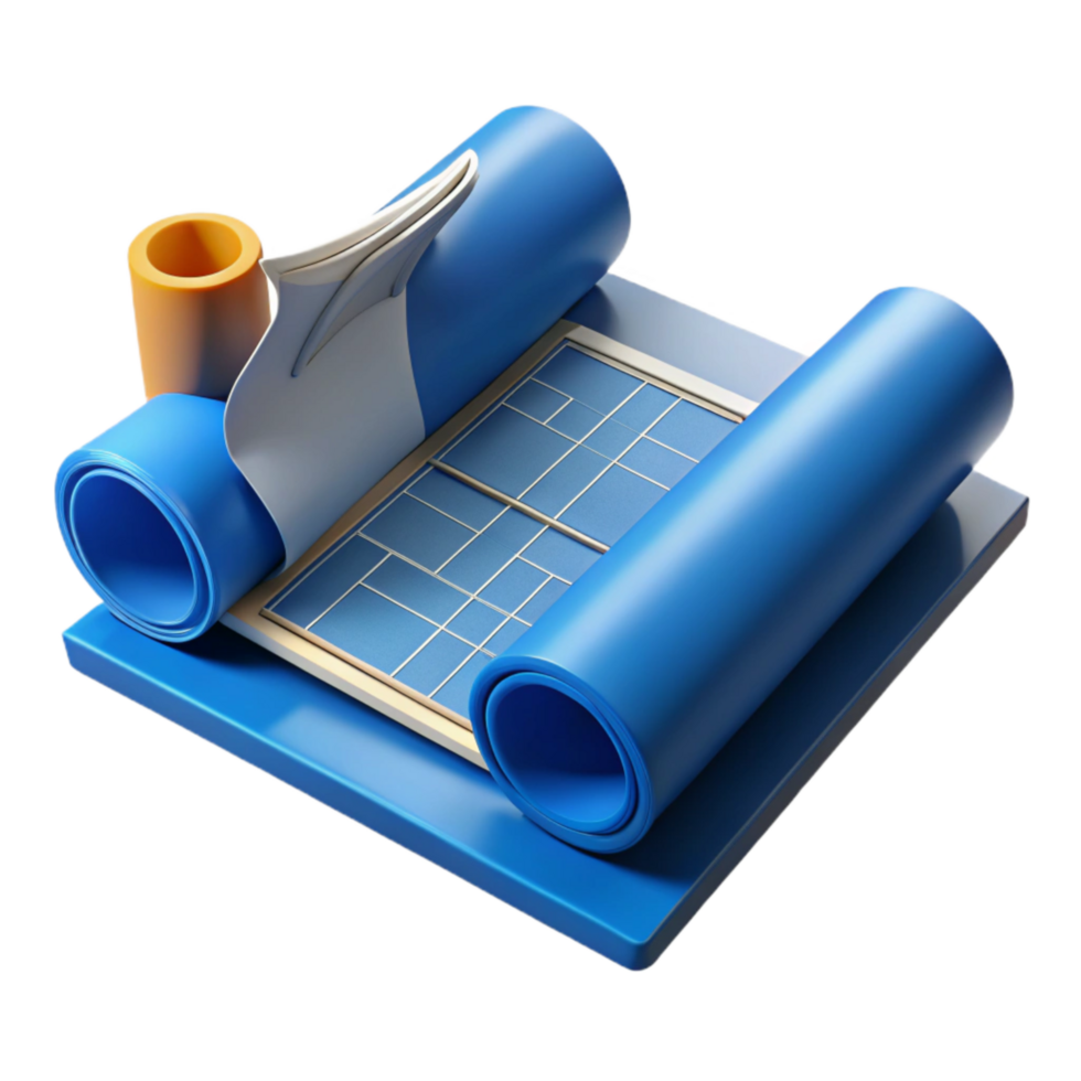 vibrant classic Blueprints Unrolled on Table Isolated professional png