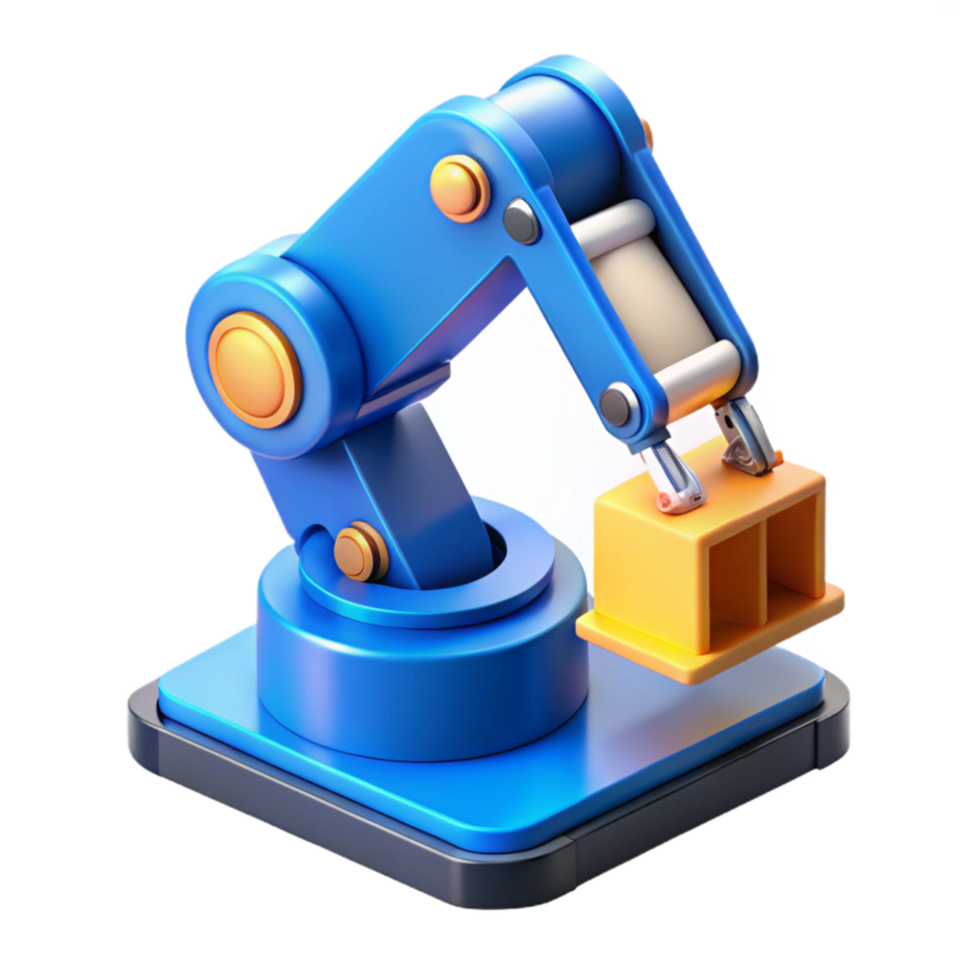beautiful artistic Blue Robotic Arm Lifting Data Chip Transparent Background 4K png