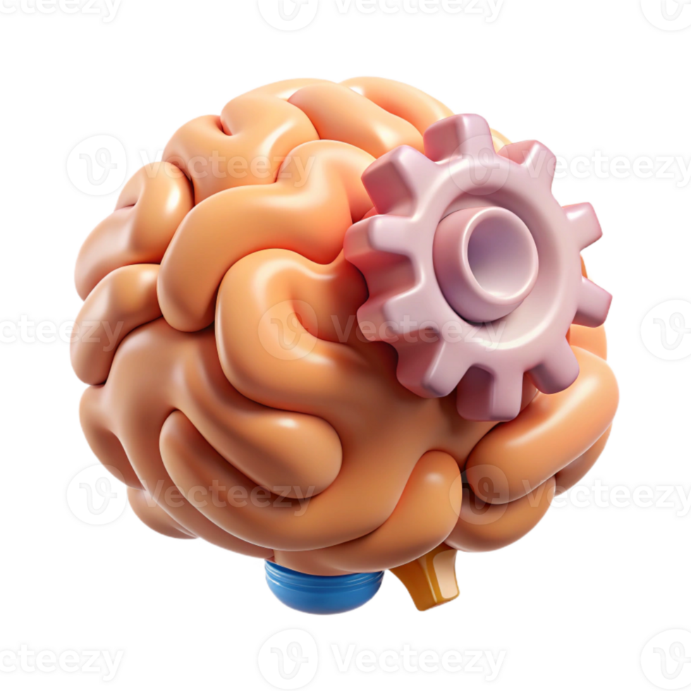dramatic minimalist Brain Gears Illustration Transparent Background authentic png