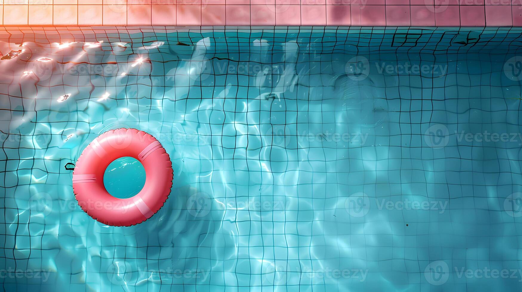 A pink life preserver drifts on azure water in a swimming pool photo