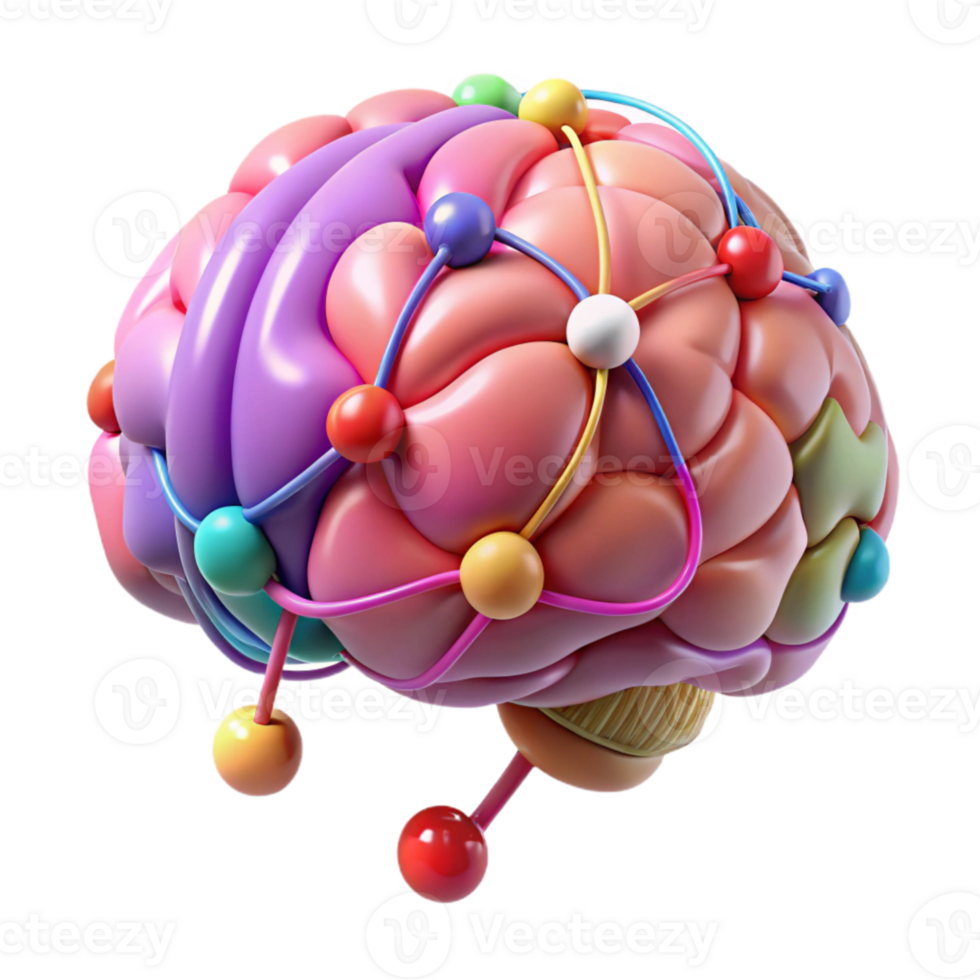 dramatic abstract Brain with Colorful Connections Isolated detailed png