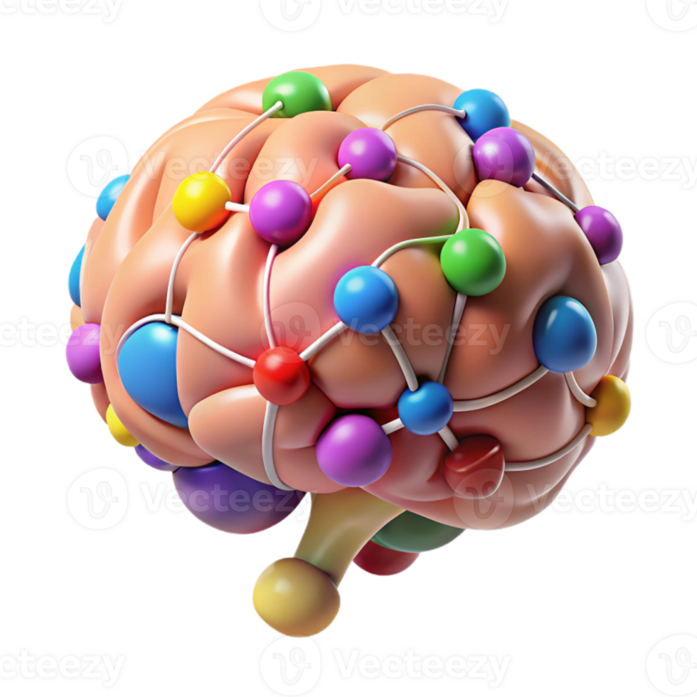 vibrant artistic Brain with Colorful Connections Isolated high resolution png