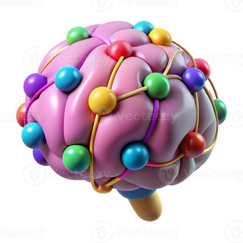 extraordinary vintage Brain with Colorful Connections Isolated high quality png