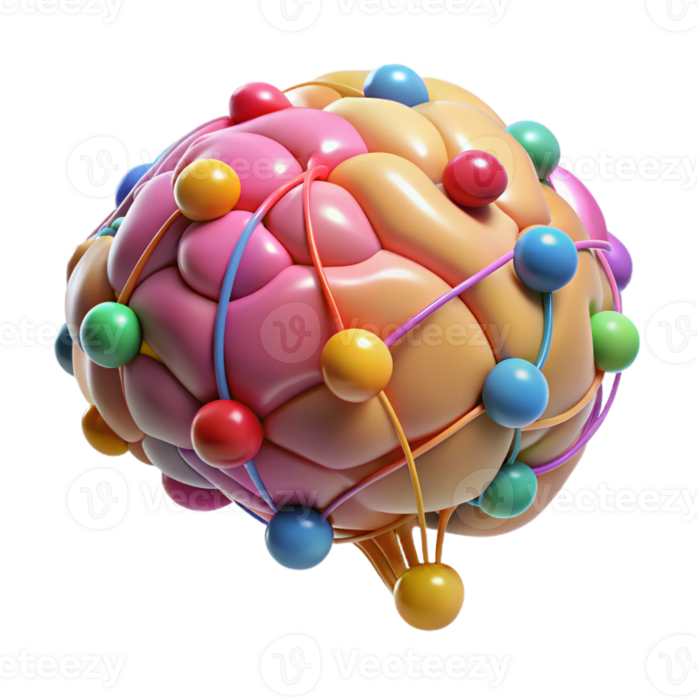 extraordinary rustic Brain with Colorful Connections Isolated detailed png