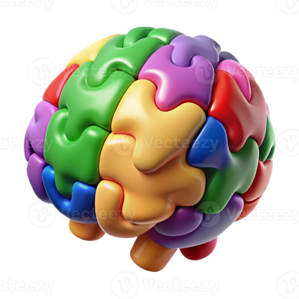 elegant creative Brain with Colorful Puzzle Pieces Cutout exclusive png