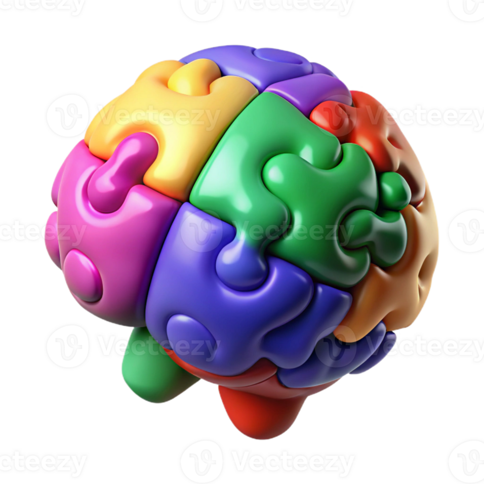 elegant traditional Brain with Colorful Puzzle Pieces Cutout exclusive png