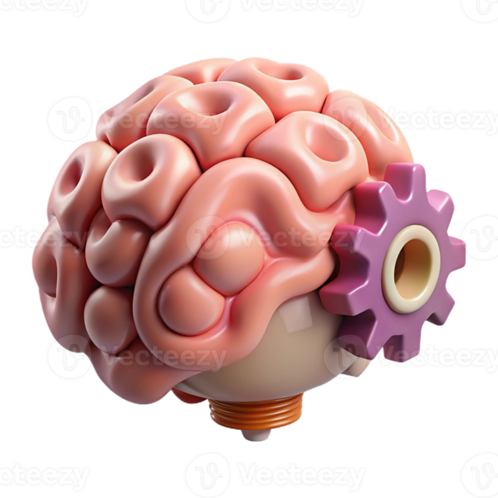 impressive artistic Brain with Gears Working Mechanism Isolated authentic png