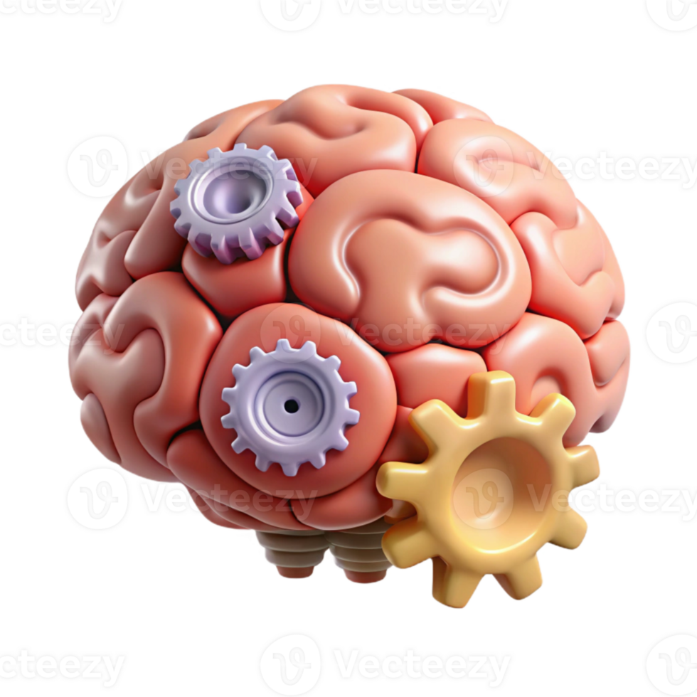 dramatic contemporary Brain with Gears Working Mechanism Isolated genuine png