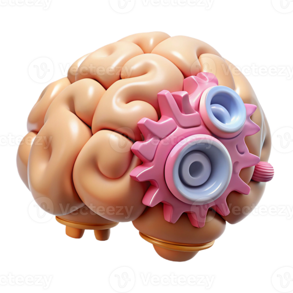 elegant rustic Brain with Gears Working Mechanism Isolated detailed png