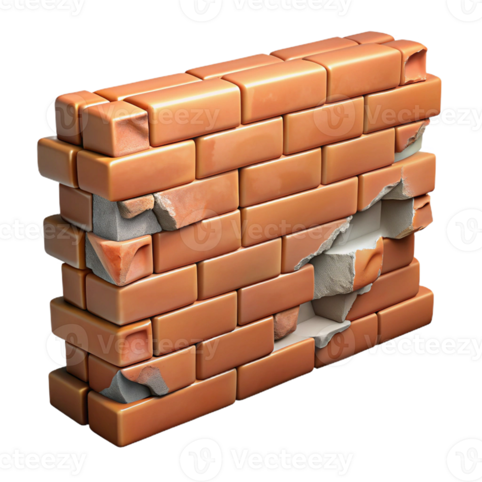 stunning rustic Brick Wall Damaged Section Realistic Texture Transparent Background premium png
