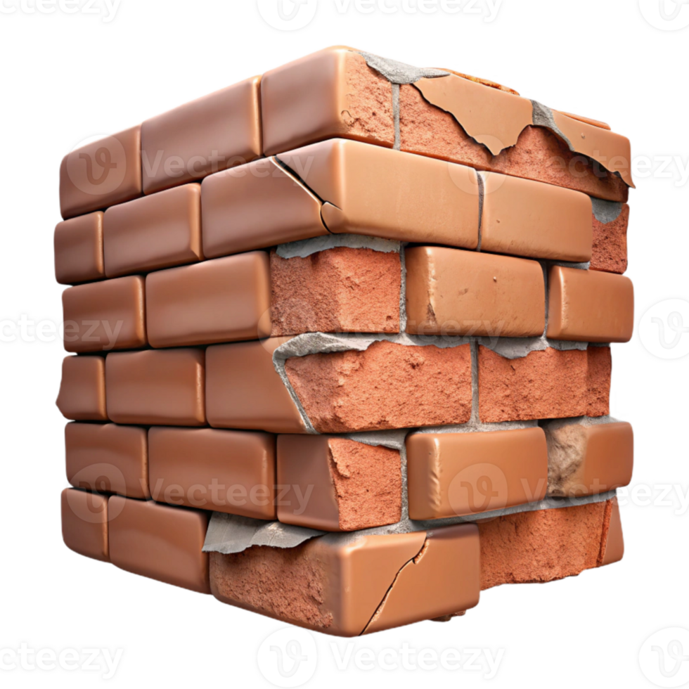 impressive vintage Brick Wall Damaged Section Realistic Texture Transparent Background authentic png
