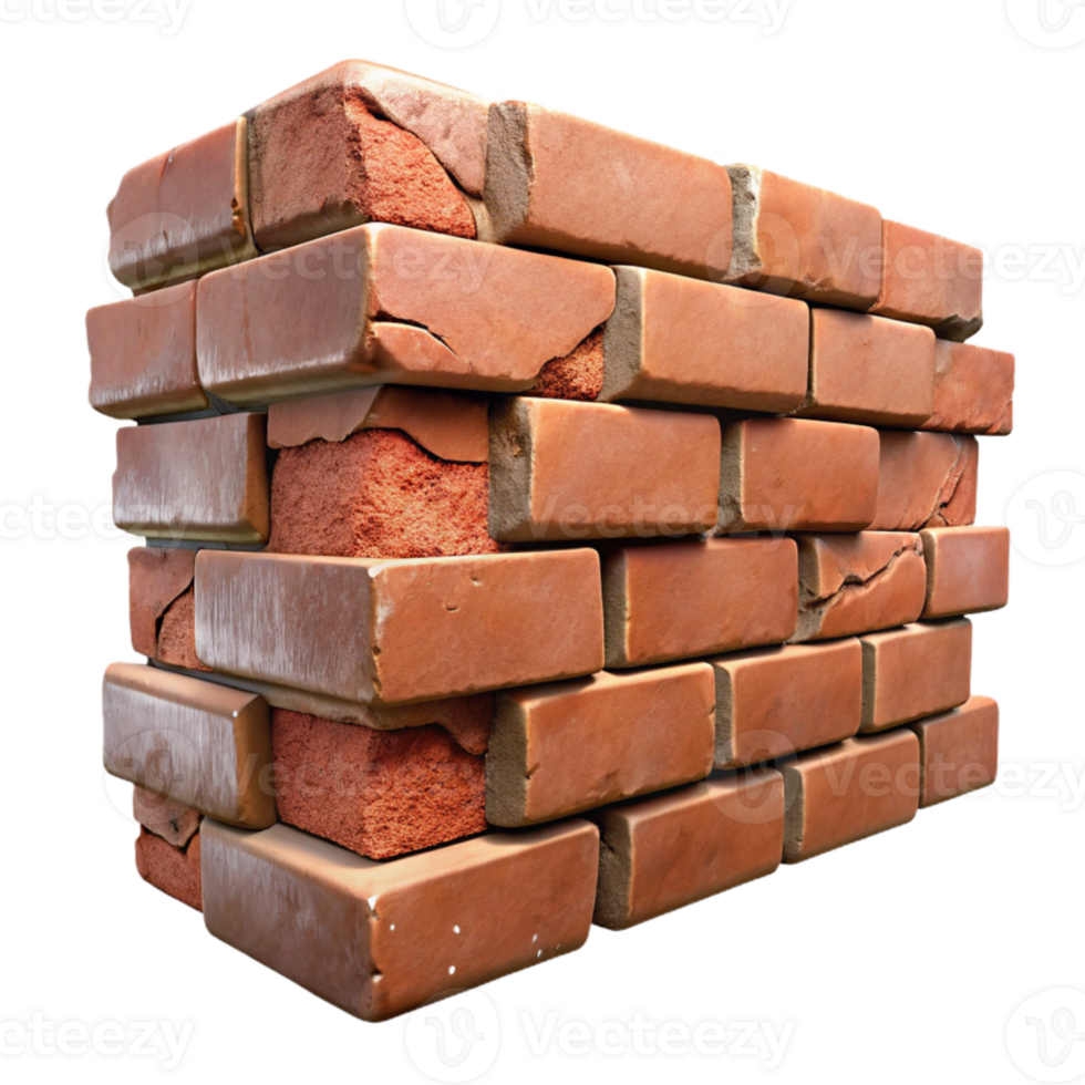 vibrant creative Brick Wall Damaged Section Realistic Texture Transparent Background genuine png