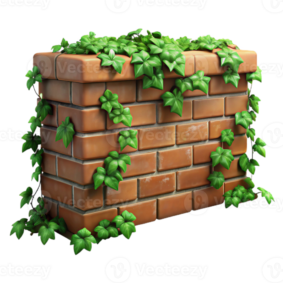 dramatic artistic Brick Wall with Ivy Isolated Element original png
