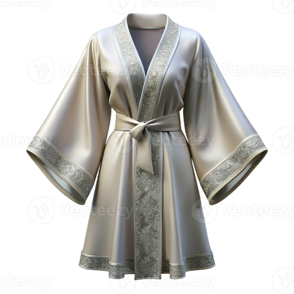 wonderful minimalist Bridal Robe White Silk Lace Trim Transparent Background high resolution png