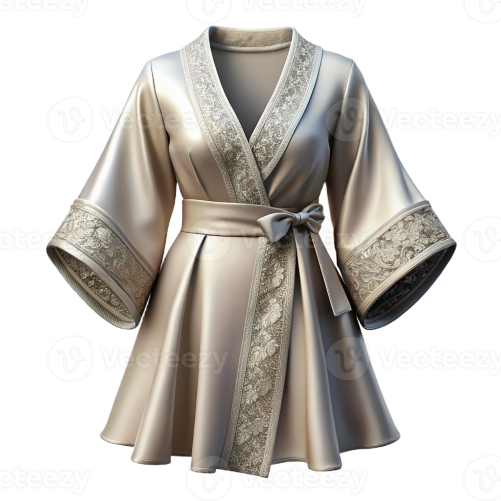 serene vintage Bridal Robe White Silk Lace Trim Transparent Background premium png