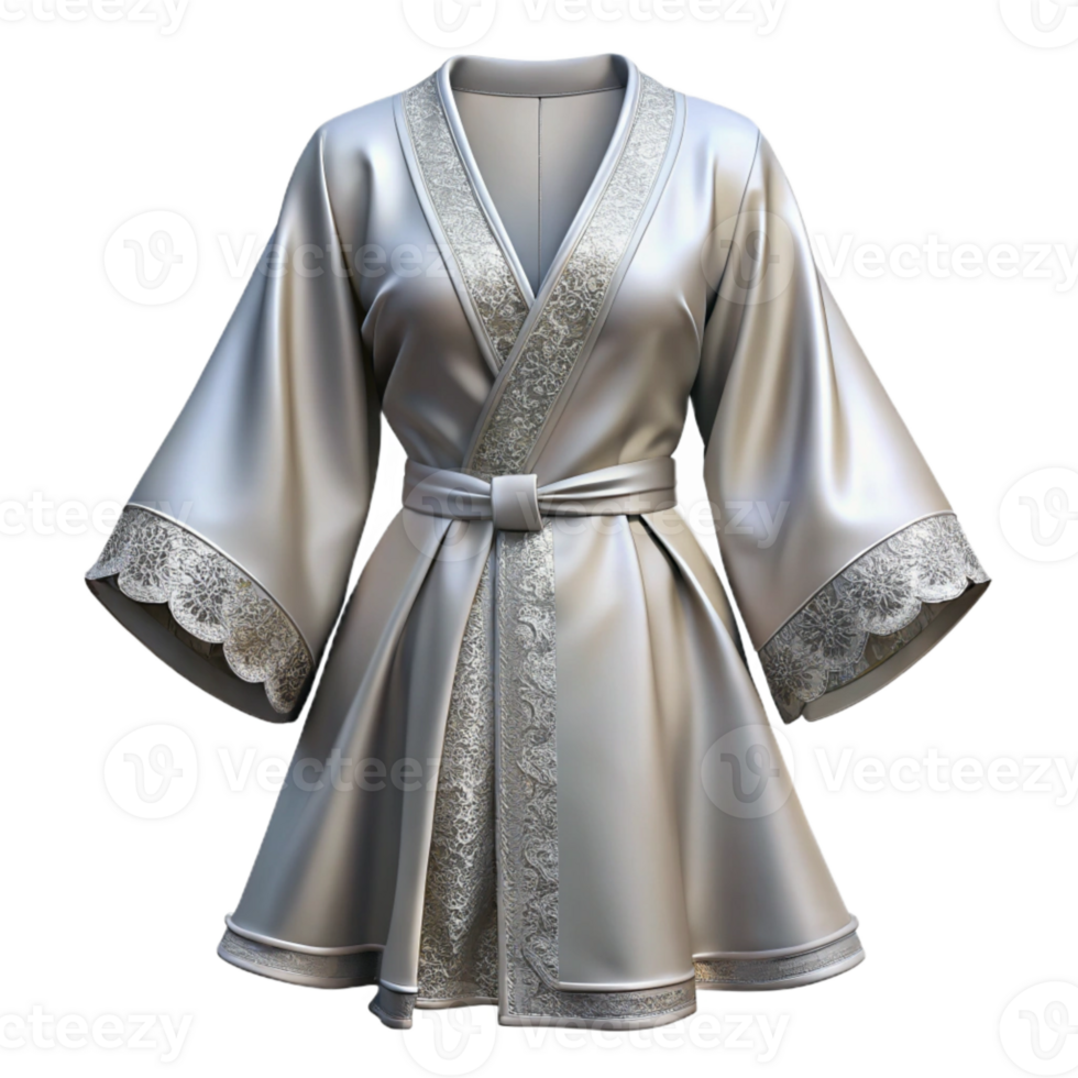 beautiful minimalist Bridal Robe White Silk Lace Trim Transparent Background authentic png