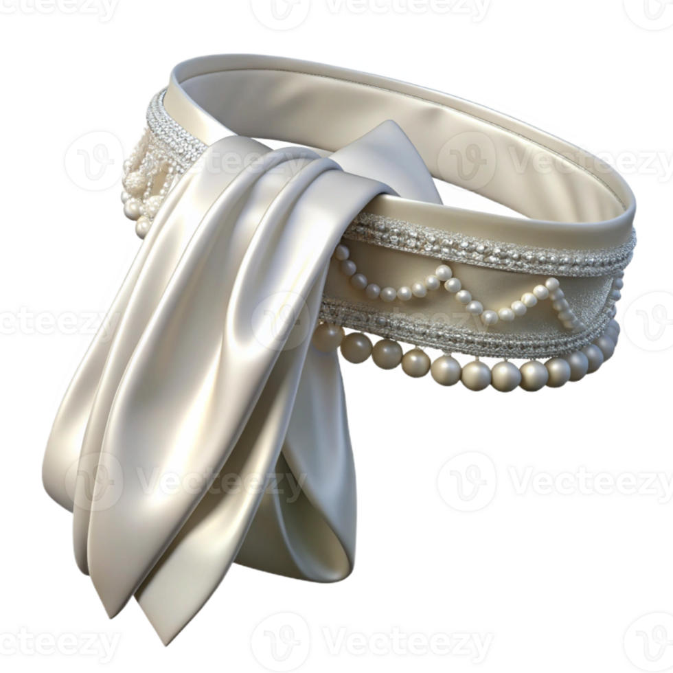 magnificent abstract Bridal Sash White Satin Beaded Edge Transparent Background premium png