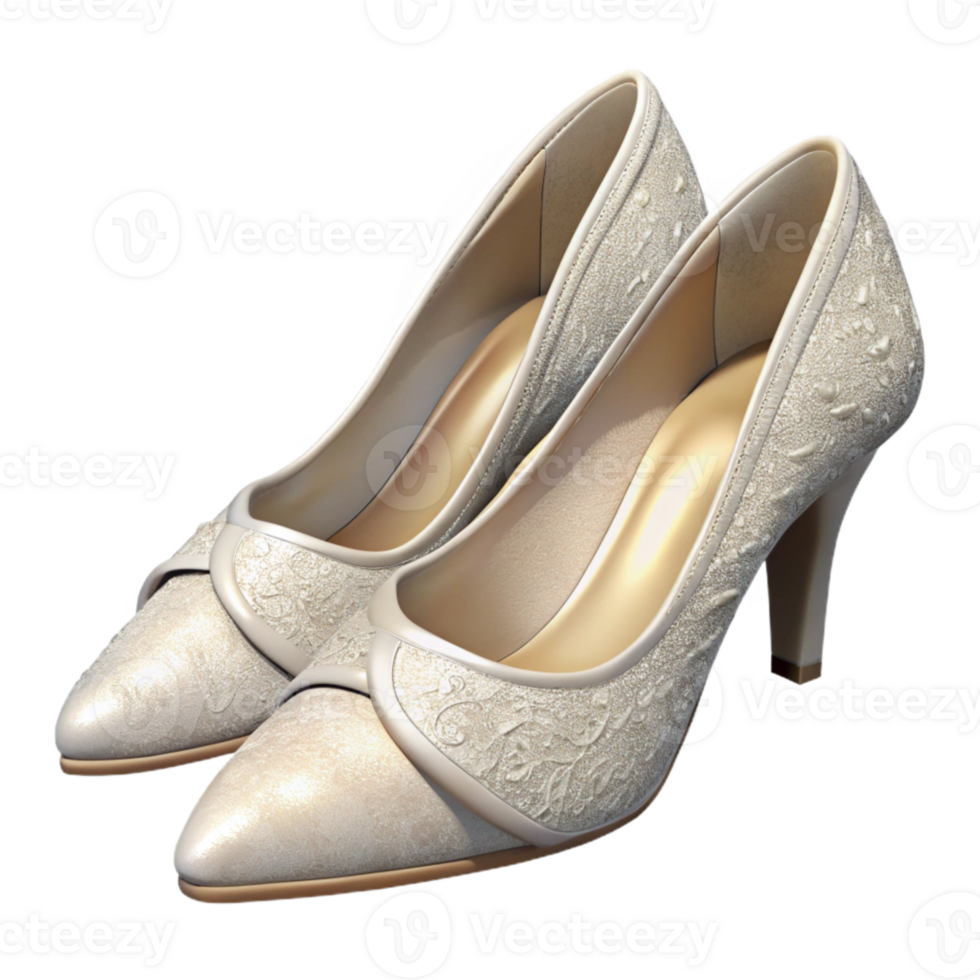 beautiful artistic Bridal Shoes Pointed Toe Ivory Satin Transparent Background high quality png