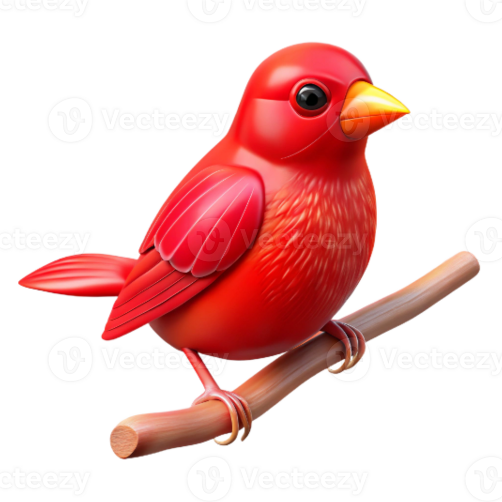 wonderful abstract Bright Red Bird on Branch Transparent Background professional png