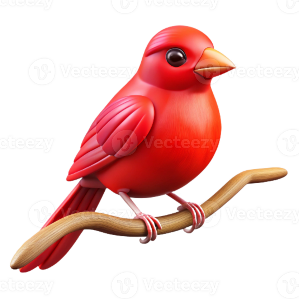 serene vintage Bright Red Bird on Branch Transparent Background professional png