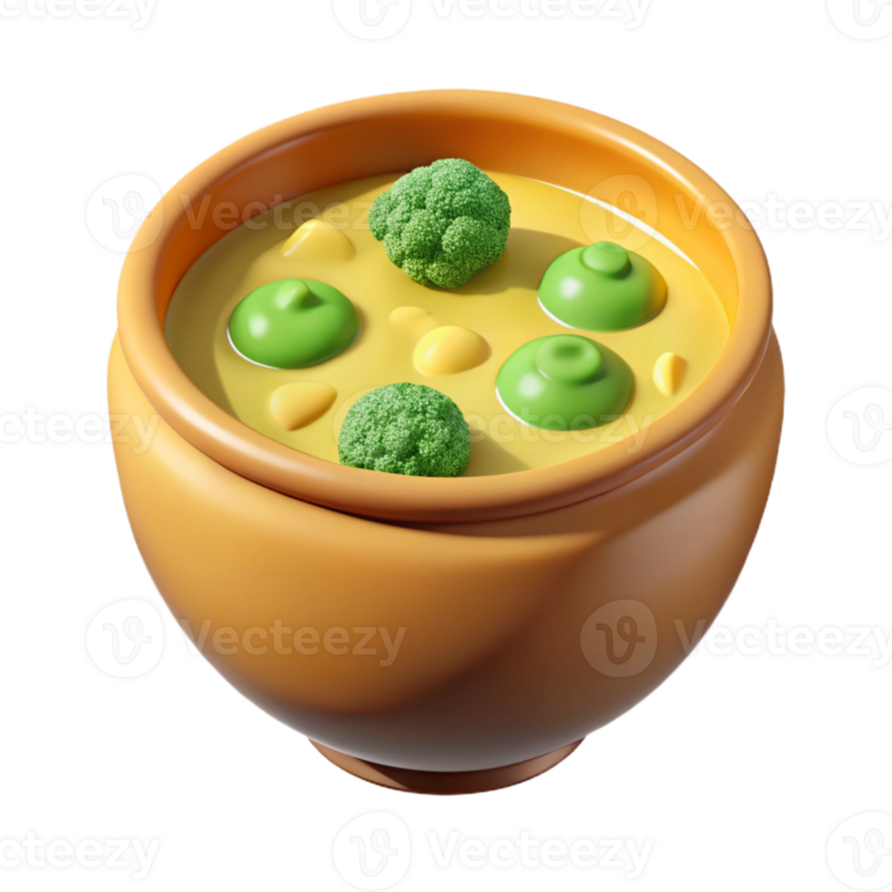 impressive rustic Broccoli Cheddar Soup Bowl Isolated high resolution png
