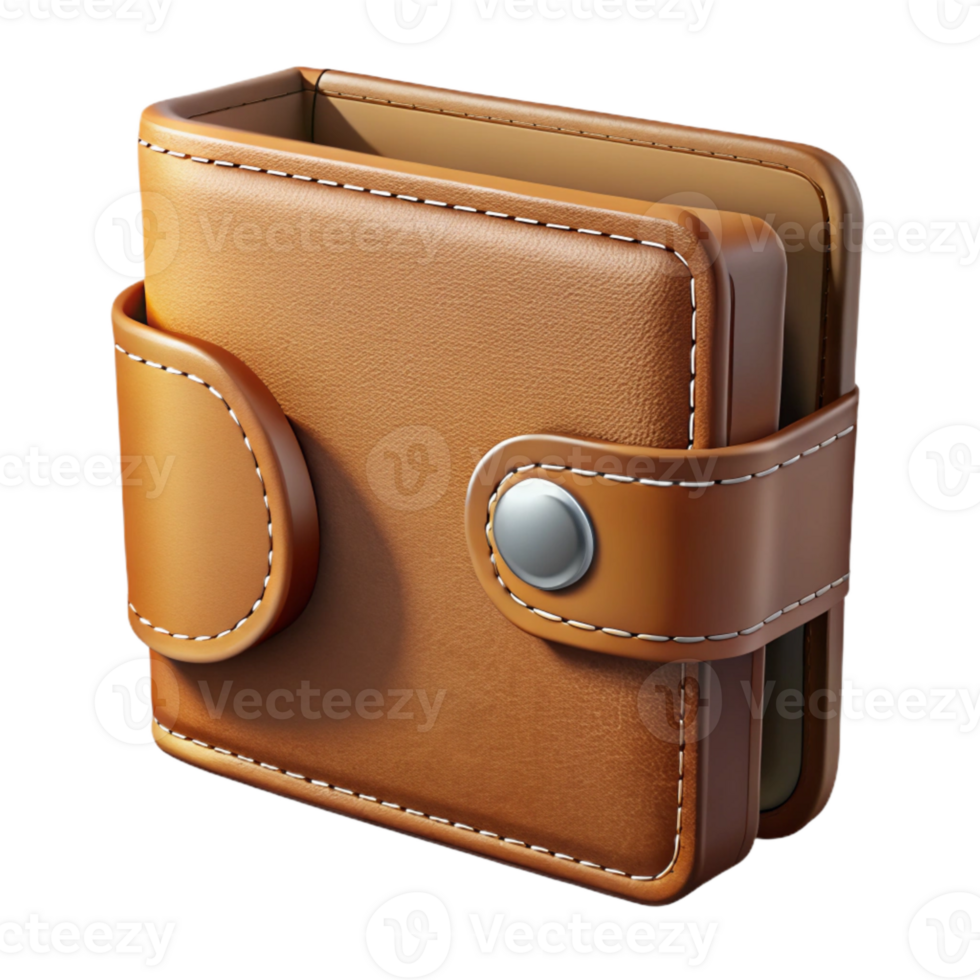 stunning rustic Brown Leather Wallet Front View Transparent Background genuine png