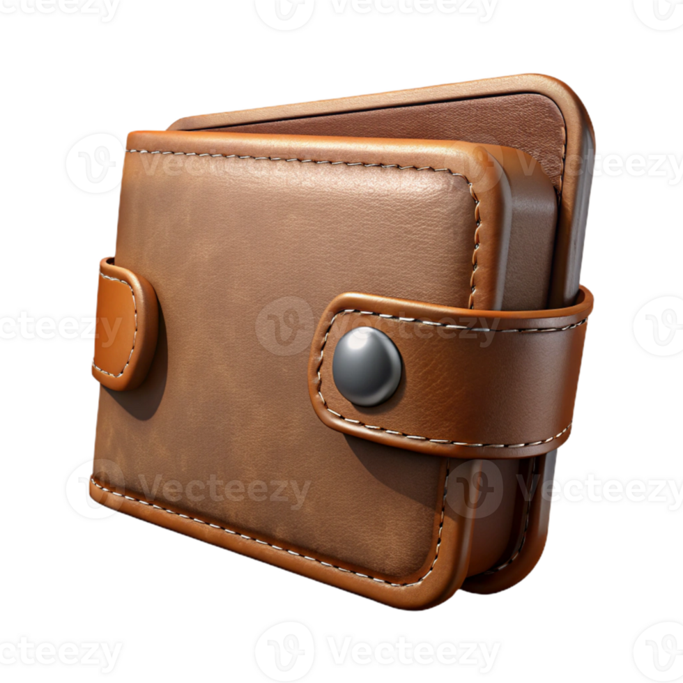 elegant vintage Brown Leather Wallet Front View Transparent Background authentic png