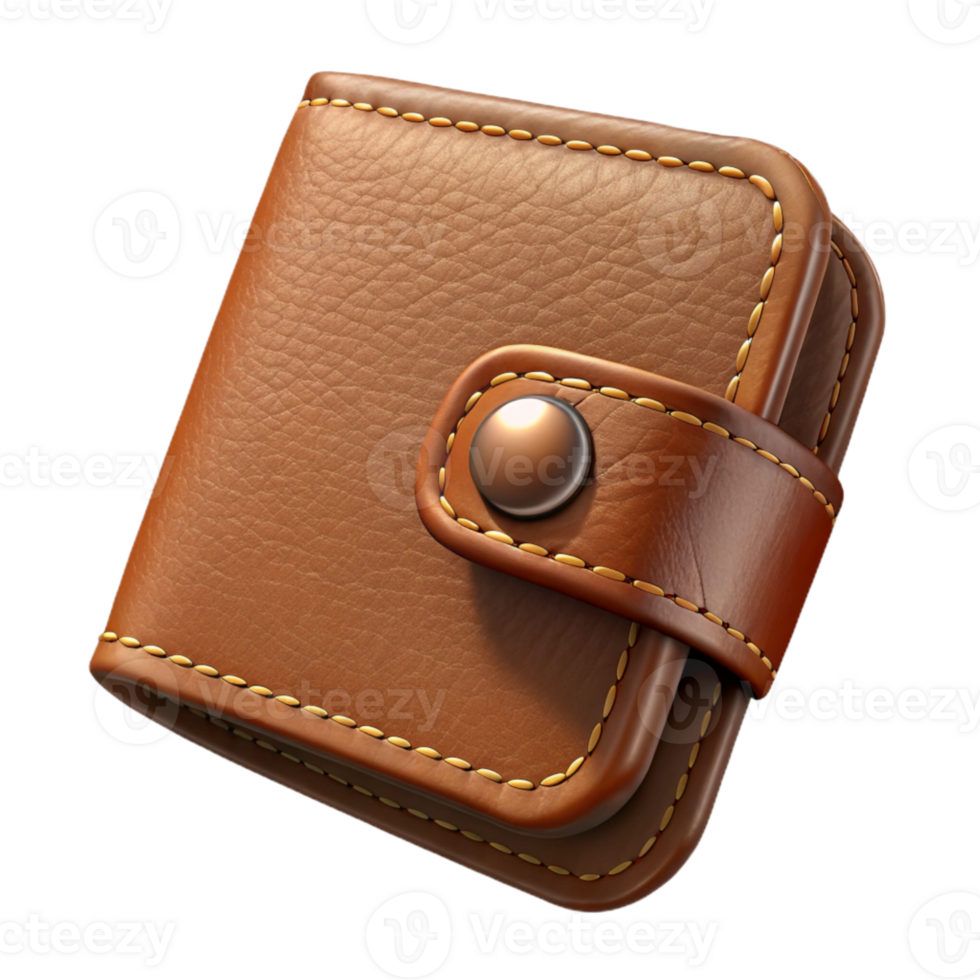 serene creative Brown Leather Wallet with Stitching Isolated high resolution png