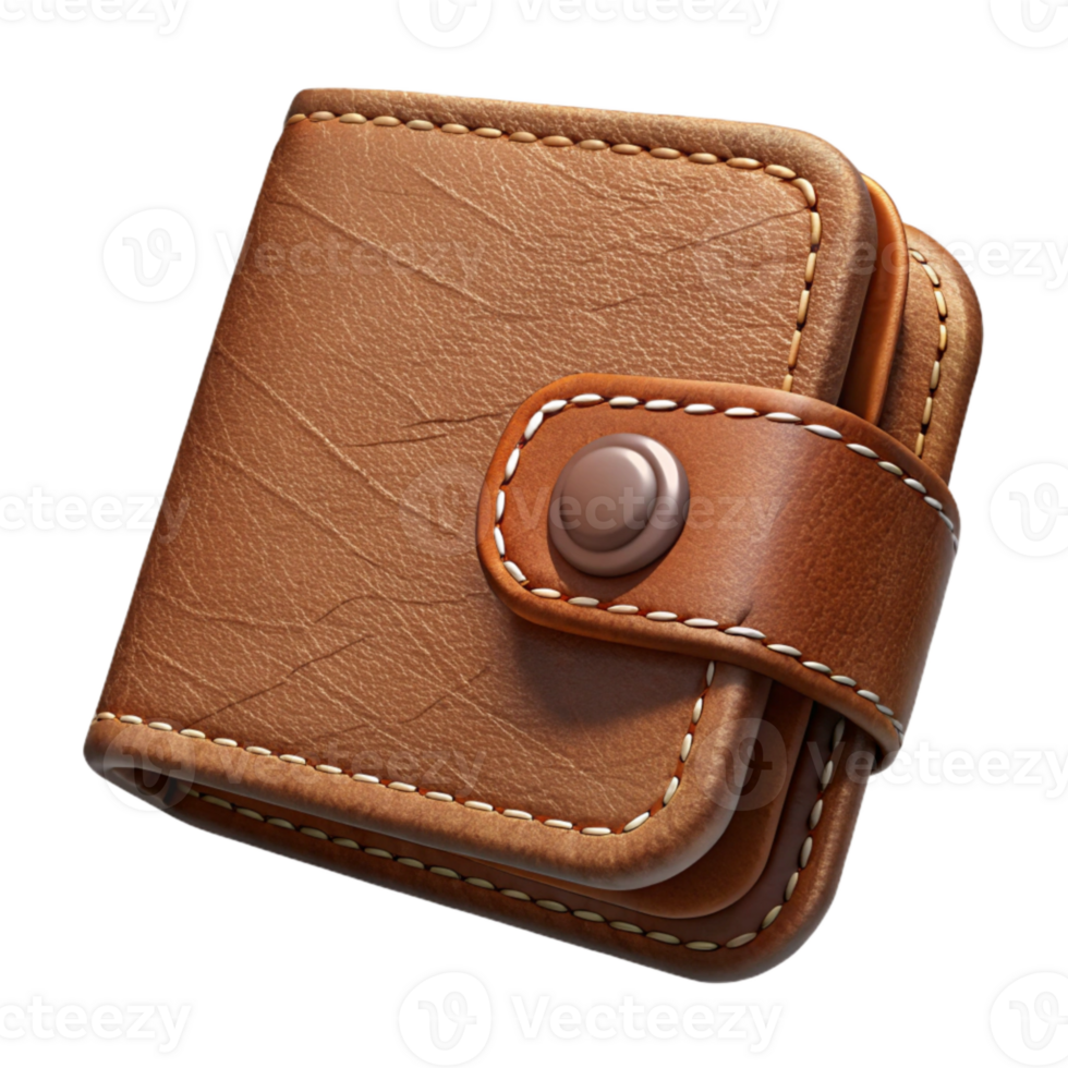 elegant creative Brown Leather Wallet with Stitching Isolated genuine png