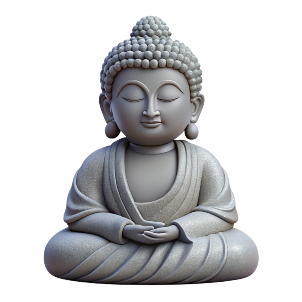 vibrant minimalist Buddha Statue Serene Expression Grey Isolated Element 4K png