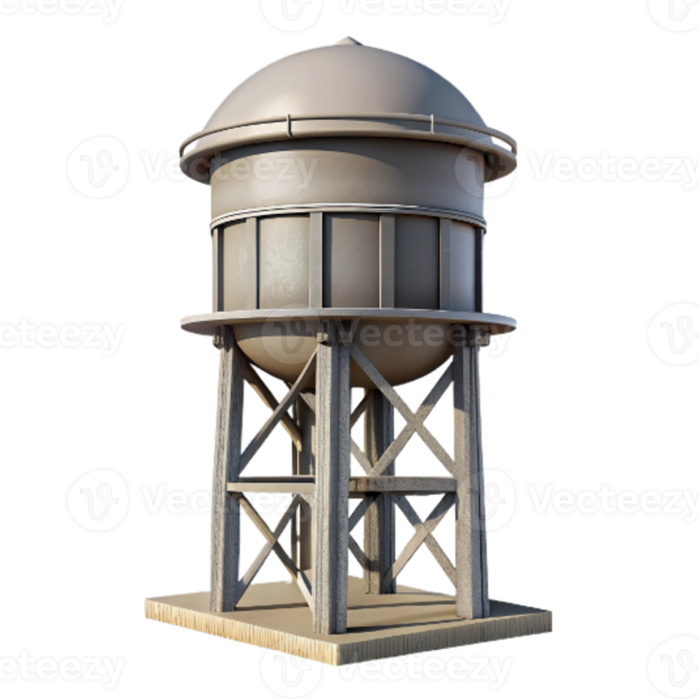 serene creative Building Rooftop Water Tower Silhouette Cutout Element detailed png